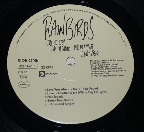 Rainbirds - Call Me Easy Say I'm Strong Love Me My Way It Ain't - 1989 Vinyl LP - Picture 6 of 7