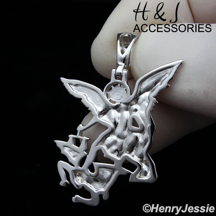COLGANTE HOMBRE MUJER PLATA ESTERLINA 925 LISO 3D SAN MICHAEL EL ARCÁNGEL*ASP327 Foto 3 de 4