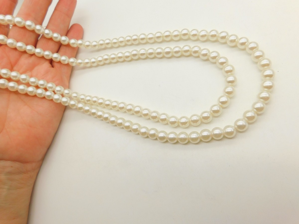 White Faux Pearl Beaded Necklace 59 Inch Vintage | eBay