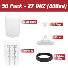 50pack PPS CUPS Disposable Paint Spray Gun Cup Liners and Lid System (190 Mic)