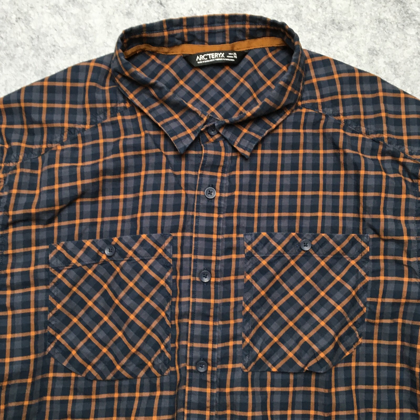 ARC'TERYX Arcteryx Tranzat Camicia Uomo XL Grigio Arancione Plaid Leggera Escursionismo Bottoni