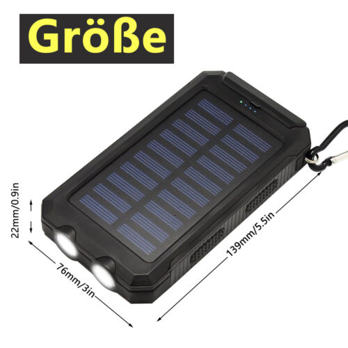 Solar Powerbank 20000mAh Wasserdicht Tragbar Ladegerät mit LED Licht Dual USB - Bild 7 von 12