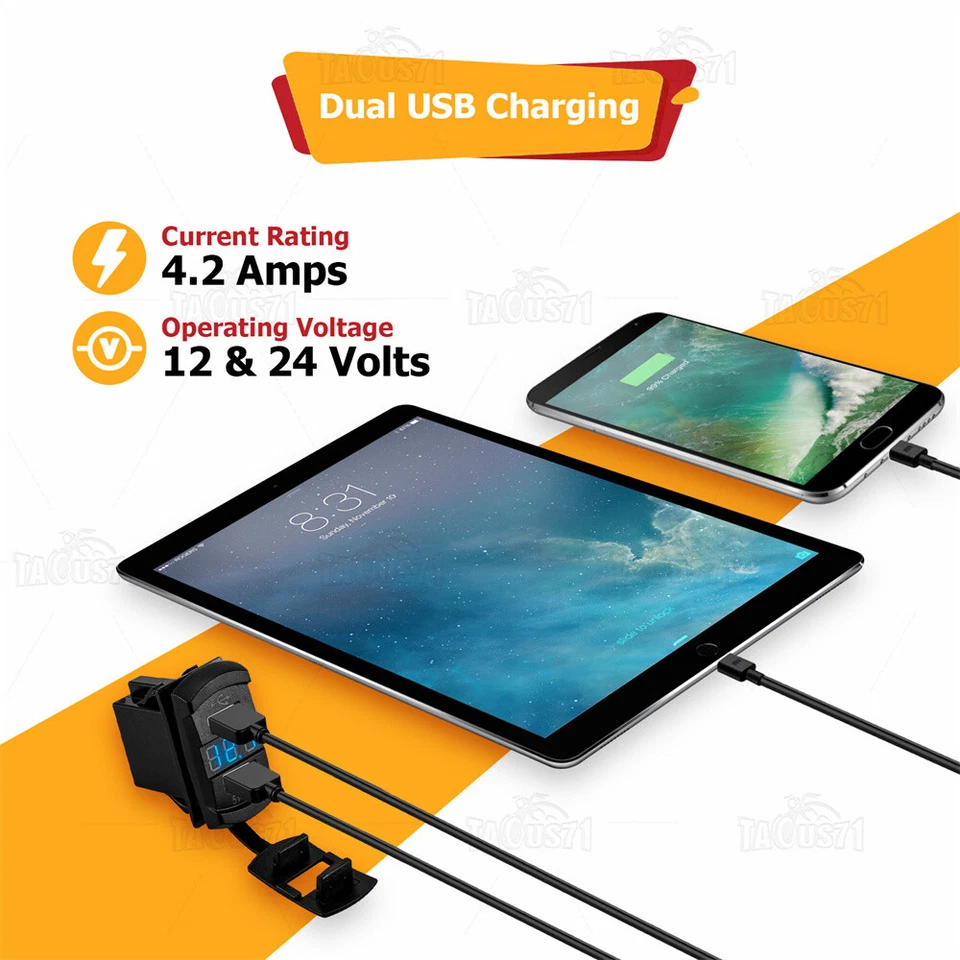 Interruptor basculante voltímetro cargador USB doble para CF Moto ZFORCE 500, 800, 950, 1000 Foto 4 de 4