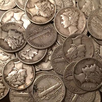Lot of 10 Random Date Mercury Silver Dimes $1.00 Face 90% Silver FREE SHIPPING!