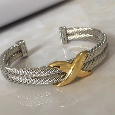 David Yurman Double X Silver 10mm Cable Cuff Classic Bracelet