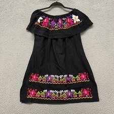 Oaxaca Dress Womens S Black Off The shoulder Floral Embroidered Mexico