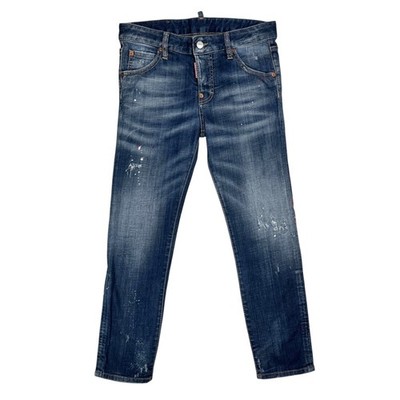 Dsquared2 Skinny Jeans IT 36 Sz 0 Cropped Selvedge Distressed Paint Splatter Y2K