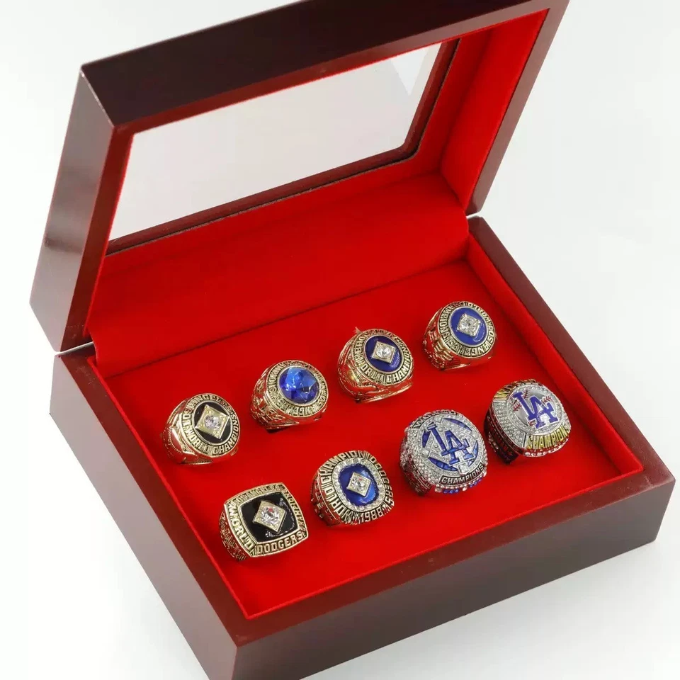 MLB LOS ANGELES DODGERS ALL 8 WORLD SERIES CHAMPIONSHIP RING SET WOOD CASE - Image 2 of 3