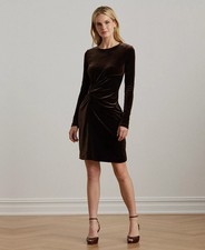 Lauren Ralph Lauren Women's Twist-Front Velvet Long-Sleeve Dress Round Neck 14