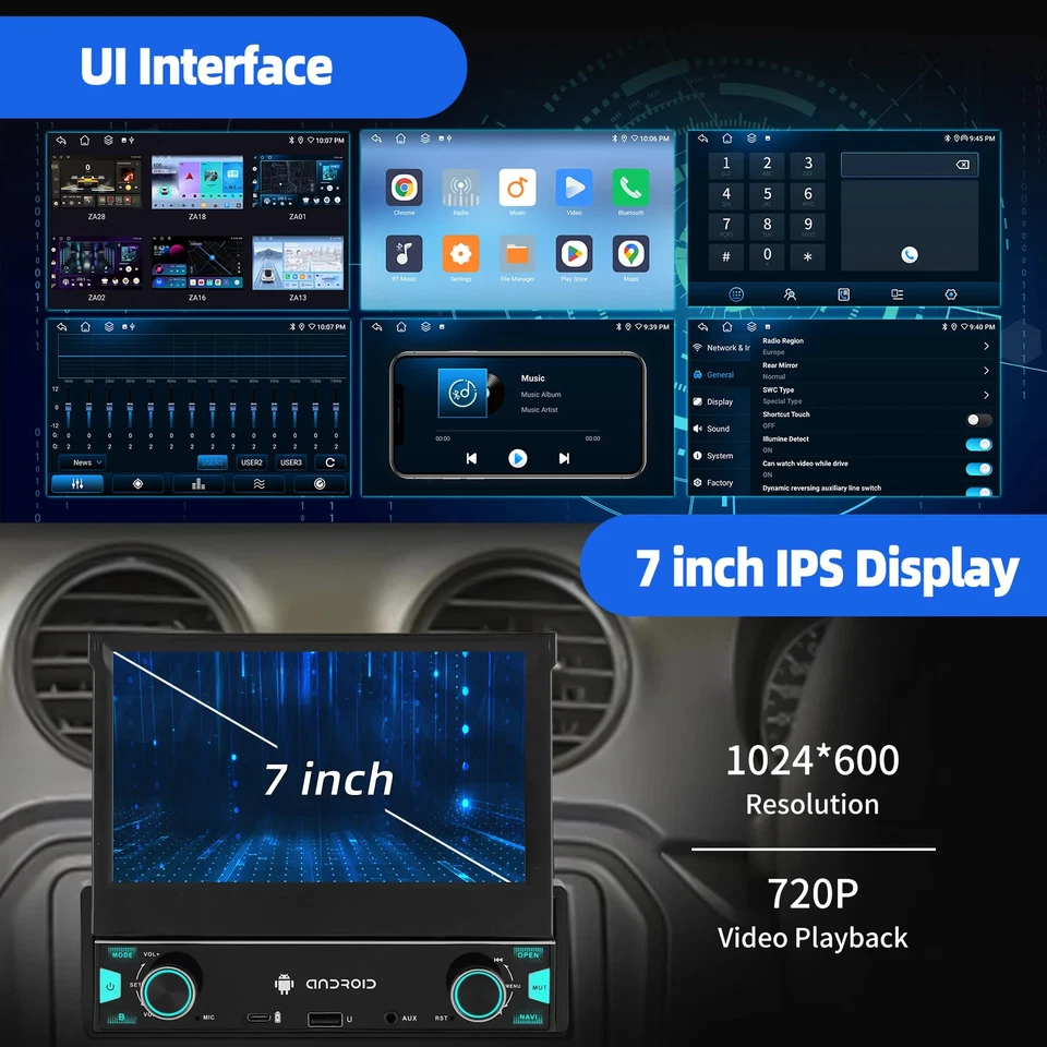 Autoradio 1 DIN | 7-Zoll Flip-Out | Android Auto/CarPlay | GPS Navigation - Bild 4 von 4