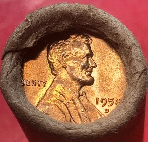 1958-D OBW OLD BANK WRAP ROLL BU UNCIRCULATED LINCOLN WHEAT CENT PENNIES