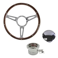 CJ Classic Trucks Steering Wheel Kit Wood Grain 14" 9-Bolt 3-Spoke Slotted F-...