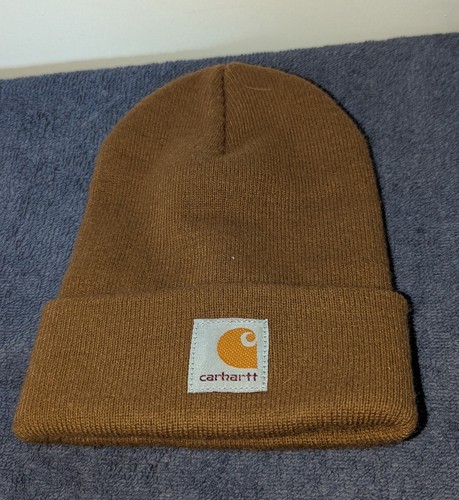 Cappello berretto Carhartt bambino taglia unica marrone con polsini in maglia logo acrilico