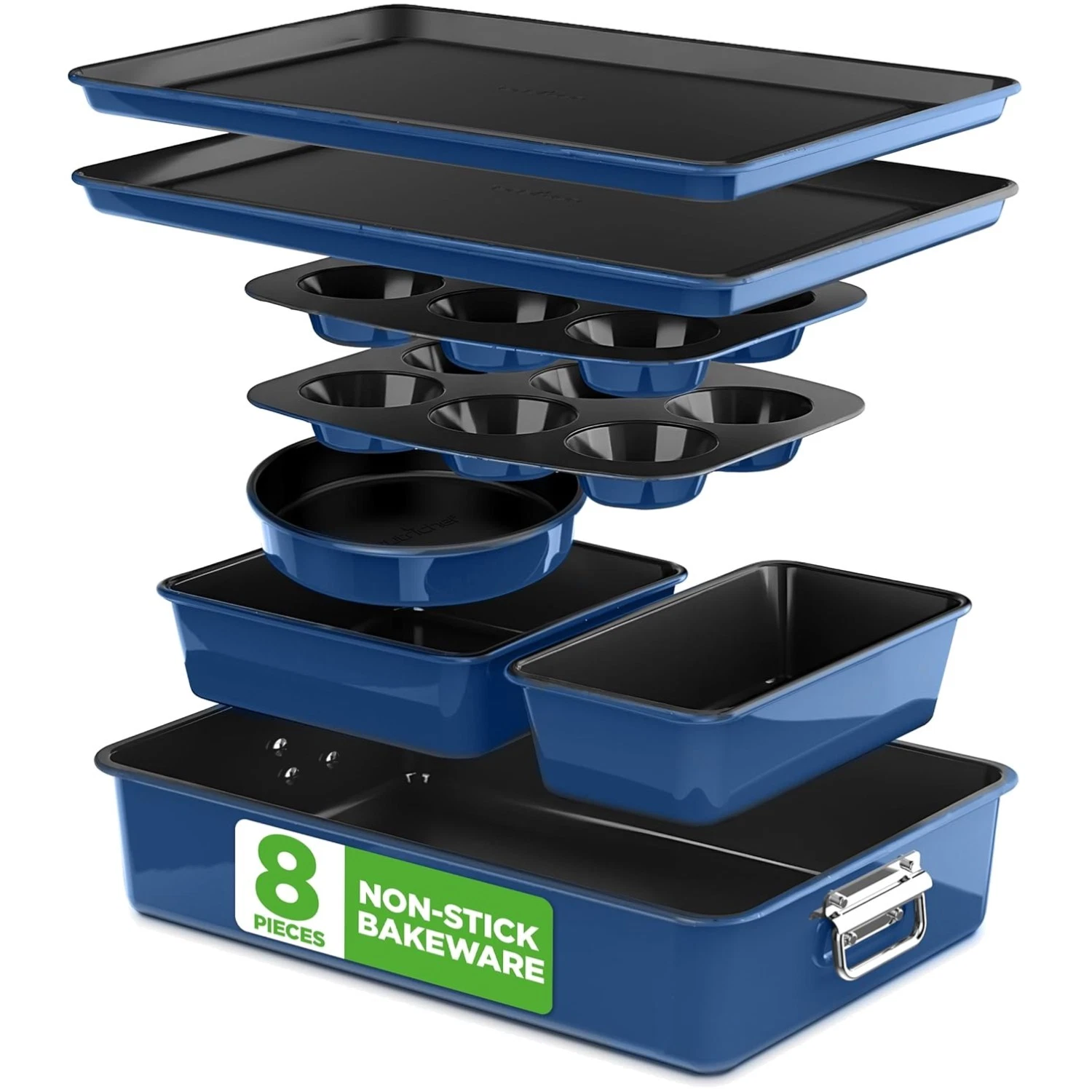 8-Piece Nonstick Bakeware Set - BPA-Free & Oven Safe Up to 450°F - Blue Elegance
