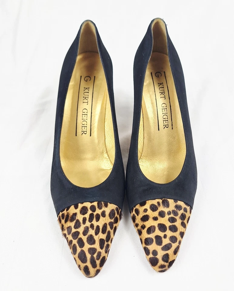 Tacones de gamuza negros y estampado de leopardo Kurt Geiger vintage talla US 7,5 / EU 38 Foto 2 de 4