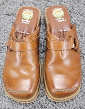 Earth Shoe Tyler Brown Leather Clogs Mules Size 8 Gelron 2000 Comfort Wedge Squa