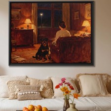 Oil Painting Rottweiler Dog Canvas Print Living Room Decor Rustic Animal Art