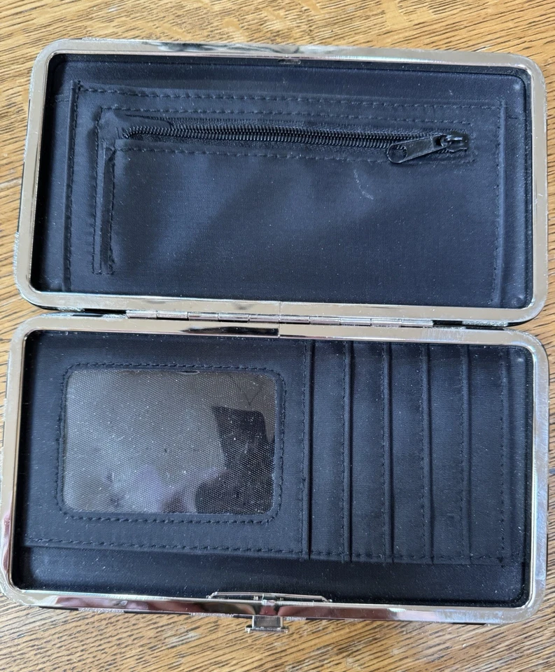 Elegante billetera rígida de cebra negra y plateada Foto 2 de 4