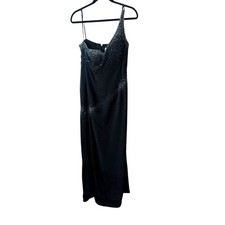 Vintage Nadine Black Metallic Sequin One Shoulder Evening Dress Size 10