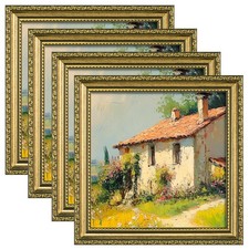 eletecpro 8x8 Picture Frames Set of 4, Vintage Gold Photo Frame w/ Glass