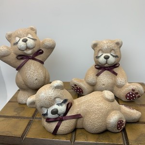 Three Sleepy Teddy Bears Ceramic Studio Handpainted 4”