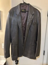 Vintage Reed Sportswear Leather Jacket Coat Men's Brown Button Retro Size XL