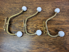 3 Brass Porcelain Knob Hooks Wall Mount Towel Hanger Coat Hooks