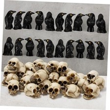 Set of 40 Black Brown Miniature Crows Skulls for Halloween Decor