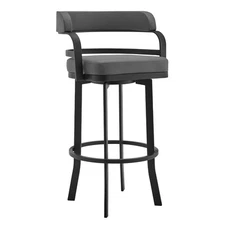 Armen Living Prinz 26" Gray Faux Leather and Black Metal Swivel Bar Stool Gray