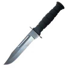 Defender 7.5"" All Black Hunting Knife Stainless Steel Blade Rubber Handle W/ Sh