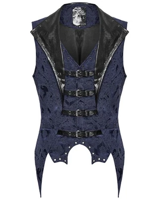 Punk Rave Hombre Oscuro Gótico Victoriano Damasco Jacquard Chaleco Azul Negro - Imagen 1 de 4