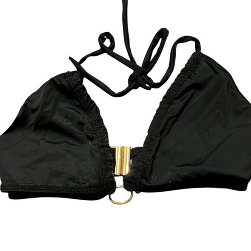 Princess Polly Addison Recycled Nylon Bikini Top Black Gold Hardware US 4 NEW