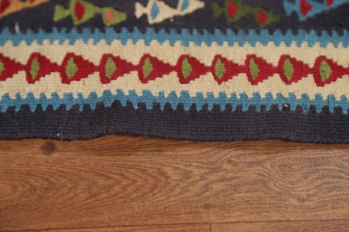 Navy Blue Kilim Area Rug 4x5 Hand-woven Tribal Style with Geometric Pattern - Picture 19 of 20