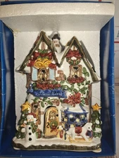 Kmart 10" Ceramic Christmas Dazzle House Cottage Tealight Candleholder 24K Gold