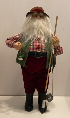Fisherman Santa Claus Figurine with Fishing Rod, Bobber and Fish 