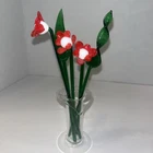 5-Murano 6”-7.5” Flowers Stems Swizzle Sticks Clear Vase Red White Green