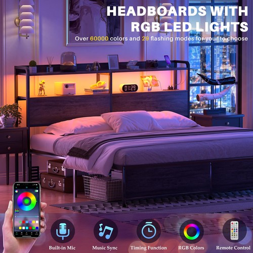 Headboard for Queen Size Bed Frame, Headboards with Outlets, USB Ports and LE... - Picture 4 of 8