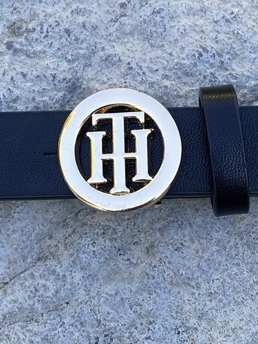 Tommy Hilfiger Synthetic Leather Belt Black With Gold Chain & Logo Buckle XL - Picture 6 of 18