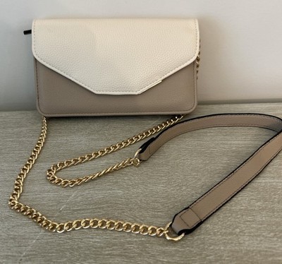 ALDO Beige Crossbody Chain Strap Accent Gold Hardware Magnetic EUC