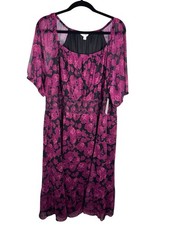 NWT Terra & Sky Dress 2X (20W-22W) Purple and Black Floral Design