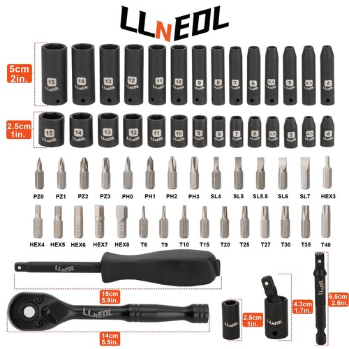 1/4 inch Impact Socket Set, 63 Piece Drive Socket Wrench Set Metric (4-15mm) ... - Picture 2 of 8