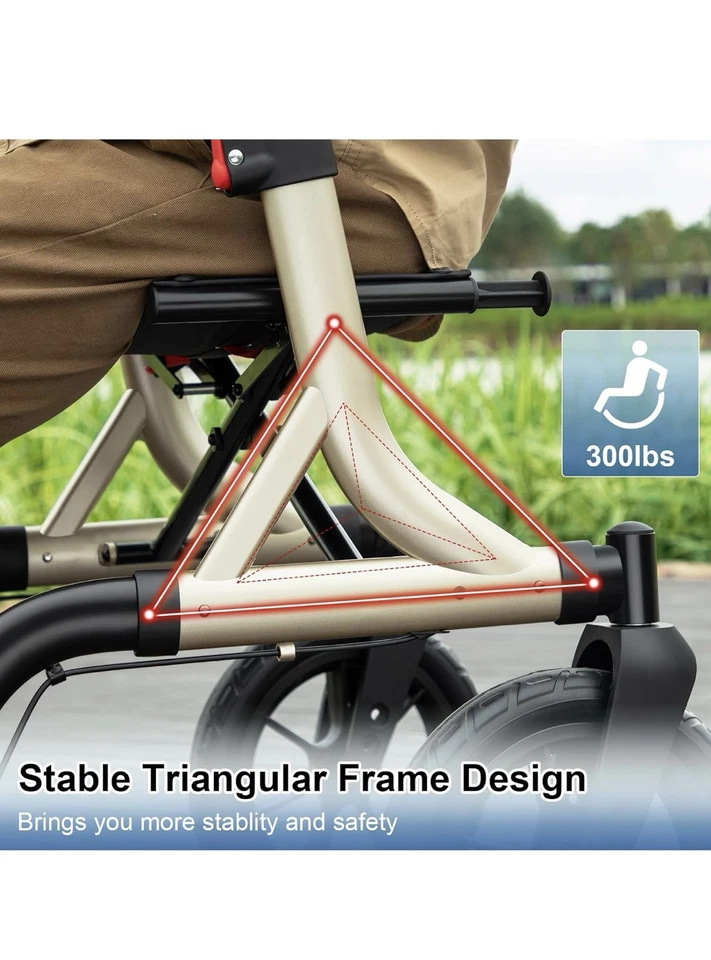 Andador Andador MAXWALK con Asiento Andadores Altos para Personas Mayores Ruedas de Goma Grandes de 12" Foto 3 de 4