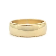 Men's Wide Milgrain Edge Wedding Band Ring 14K Yellow Gold, Size 11, 7.2 mm