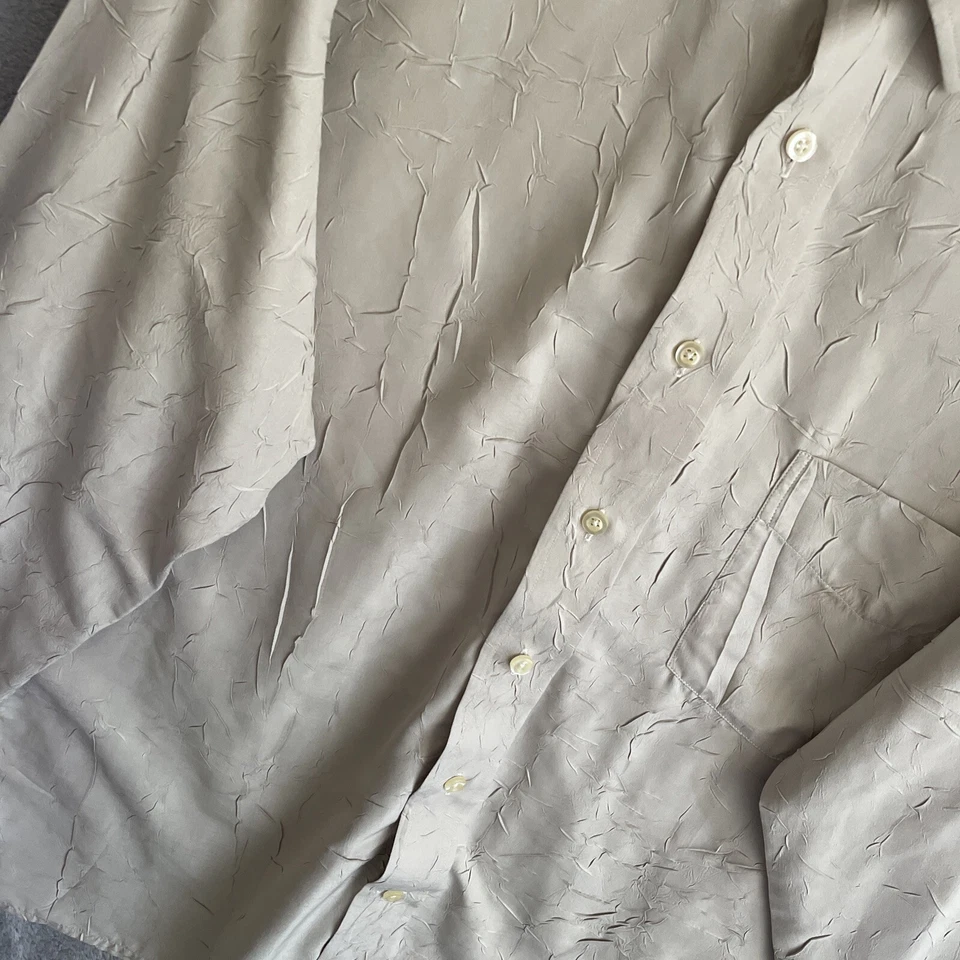 Moda International  Button Shirt Mens Medium Beige Long Sleeve Textured - Image 3 of 4