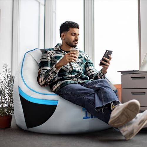 Gaming Bean Bag Chair Gray & Blue Gaming Sack, Bean Bag Sofa, Round