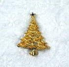 Vintage Eisenberg Ice Christmas Tree  Gold Tone Blue Rhinestone Brooch