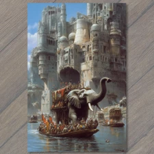 Art Print Floating Towers Futuristic City Elephants Boats Sci-Fi Fantasy
