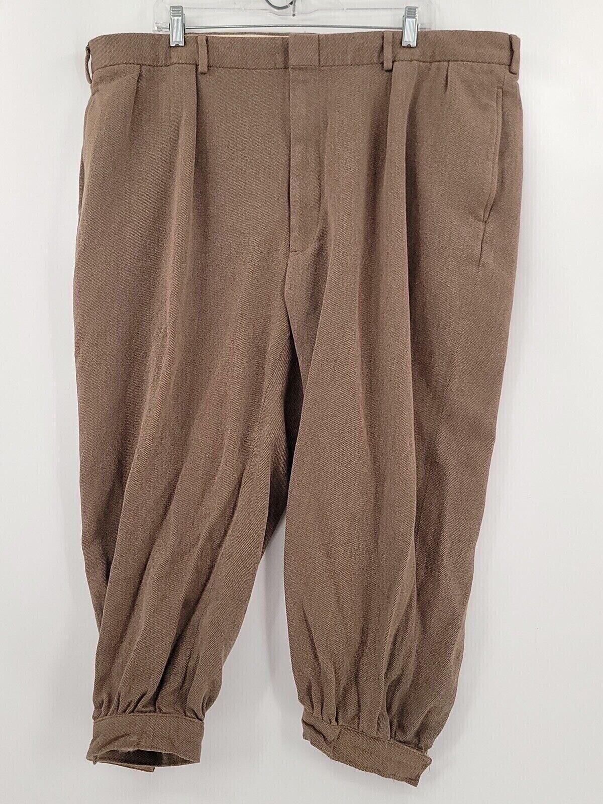 Men's 42x32 Brown Cotton Pleated Cuffed Dress Pants for Casual Wear-image