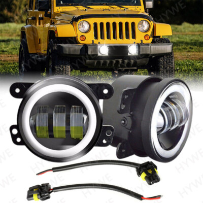 Pair DOT 4'' Round LED Fog Lights Bumper Driving DRL for 07-18 Jeep Wrangler JK