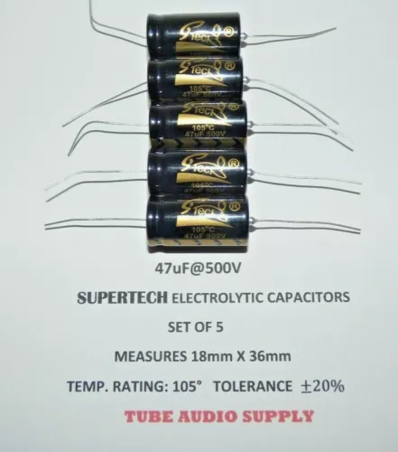   47uF@500volt ELECTROLYTIC CAPACITOR, AXIAL, SUPERTECH HIGH QUALITY, SET OF 5